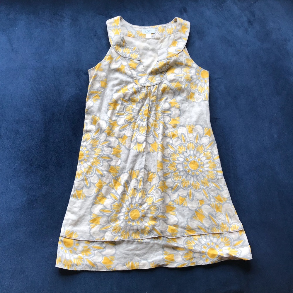 Loft‎ Plunging Neckline Floral Linen Summer Dress